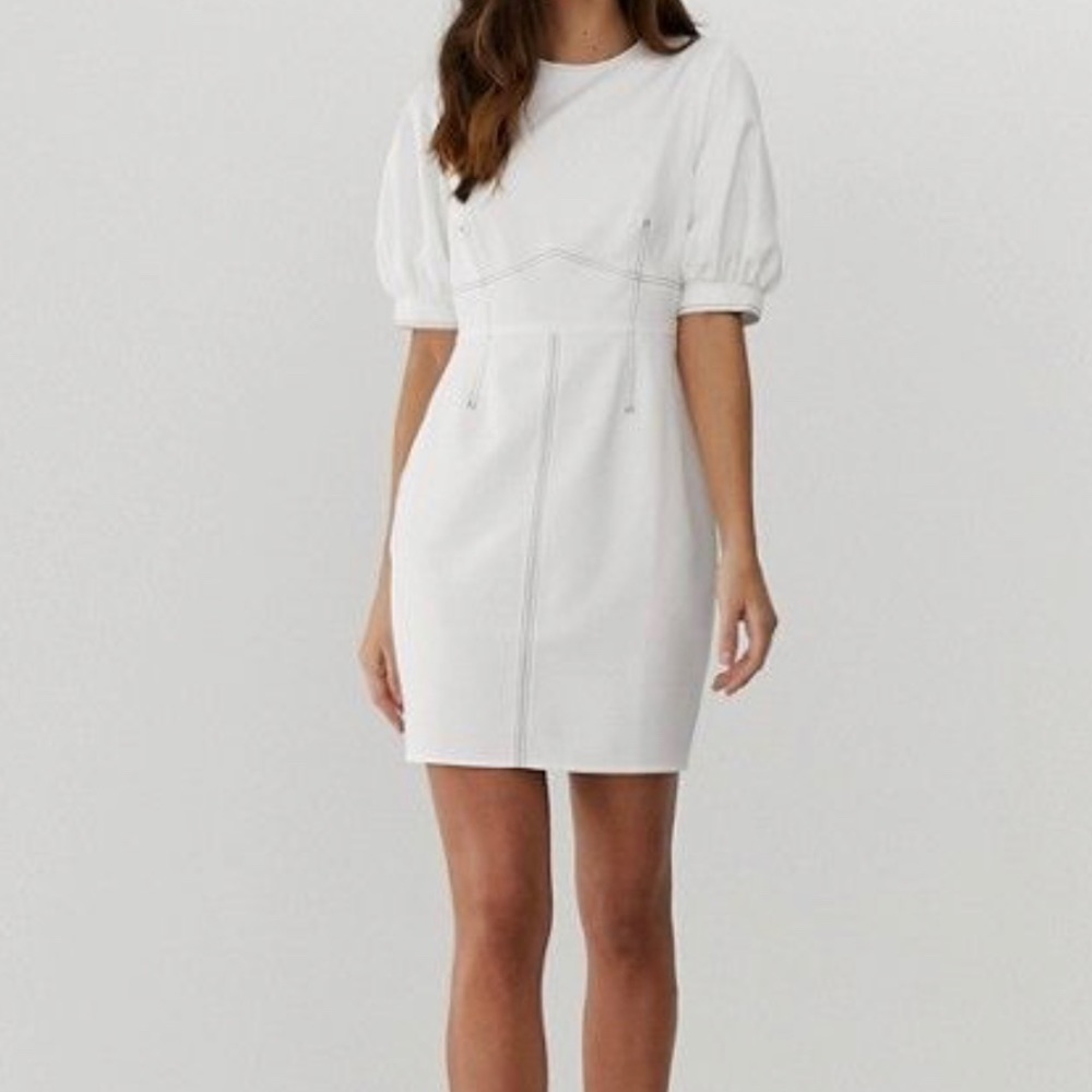 Asos White Dress with Puff Sleeve